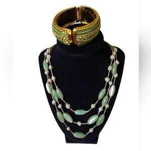 Vintage Green Necklace And Braclet Jewelry Set
